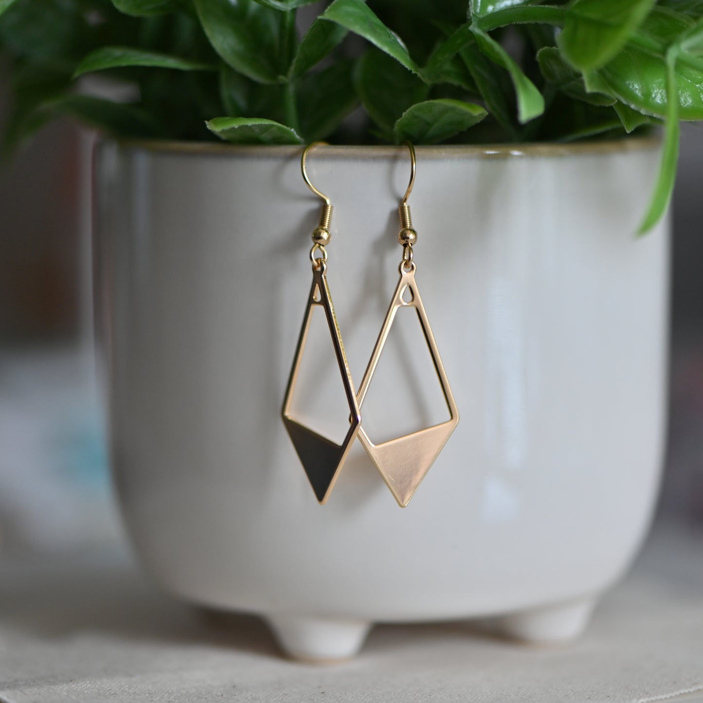 Clearance : Gold diamond shape dangle earrings