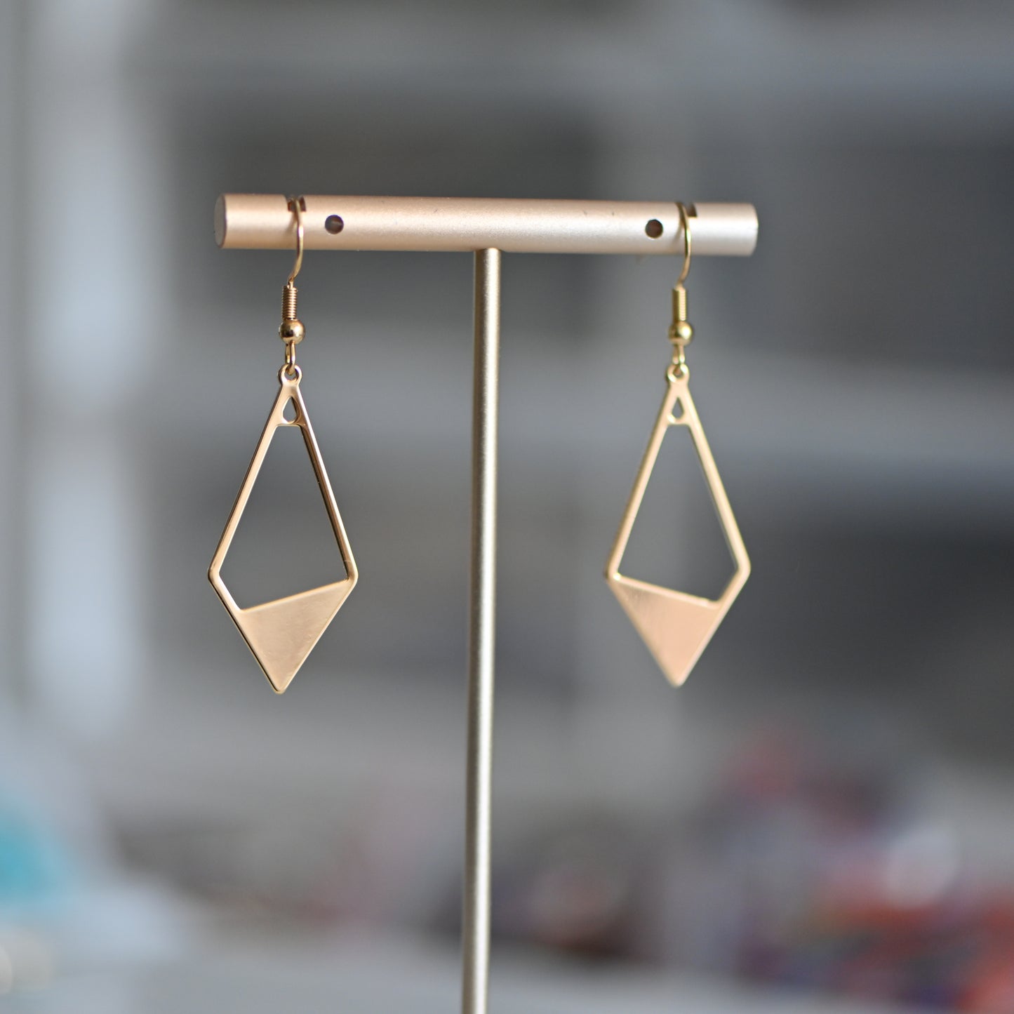 Clearance : Gold diamond shape dangle earrings