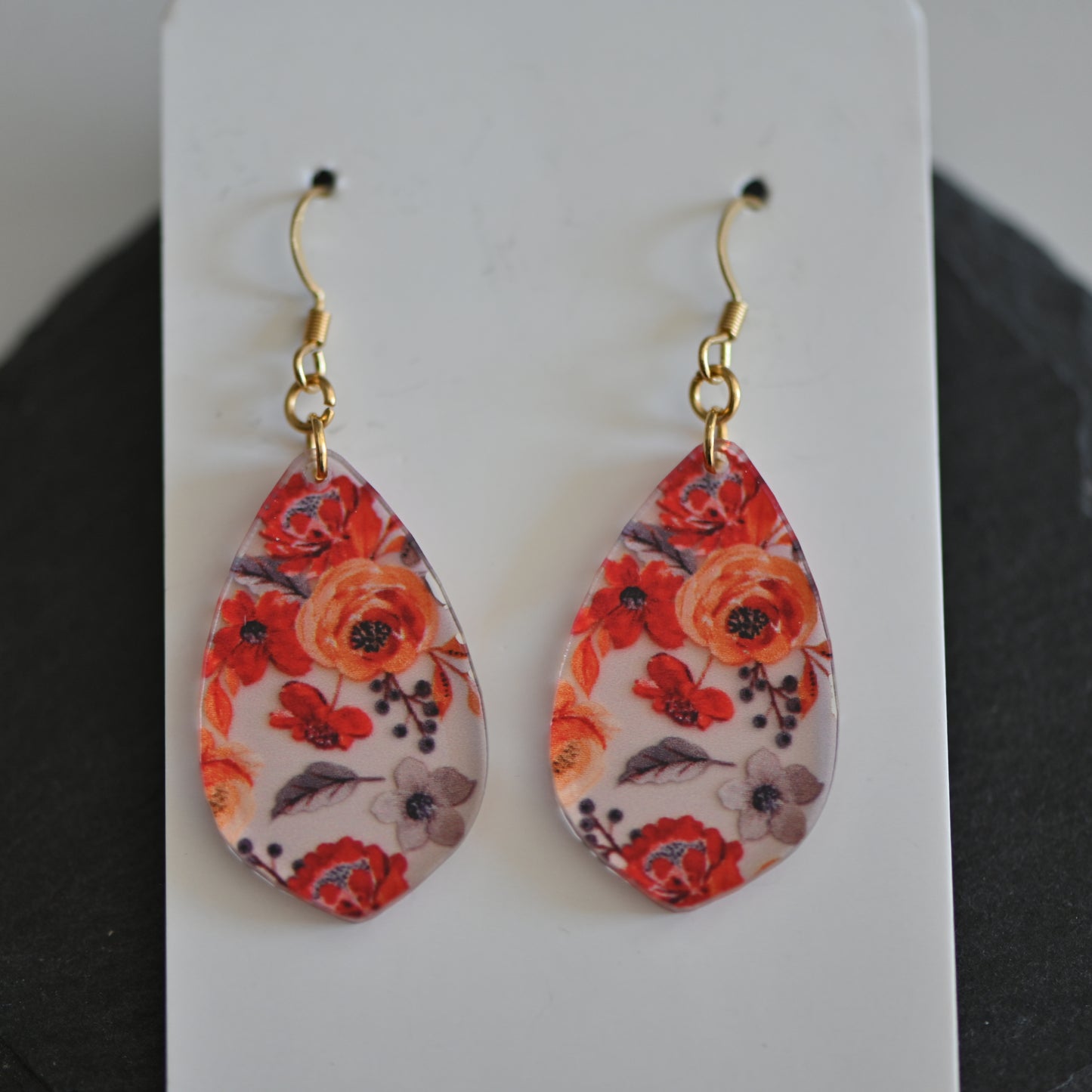 Clearance: Acrylic roses teardrop dangle earrings