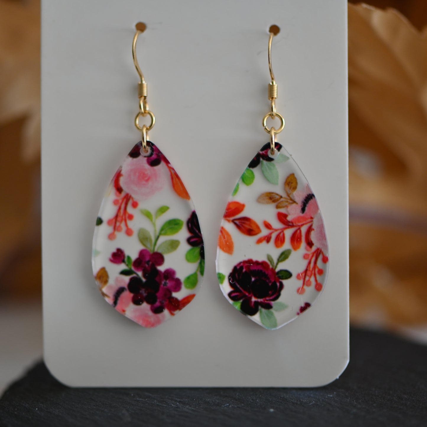 Clearance: Acrylic roses teardrop dangle earrings