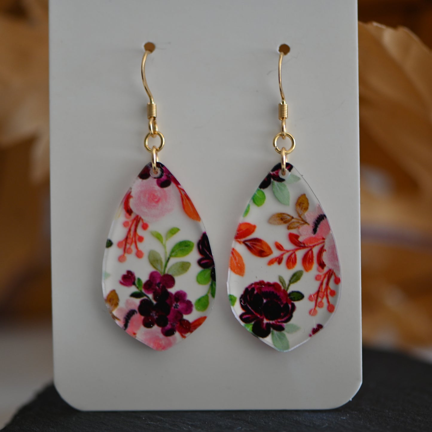 Clearance: Acrylic roses teardrop dangle earrings