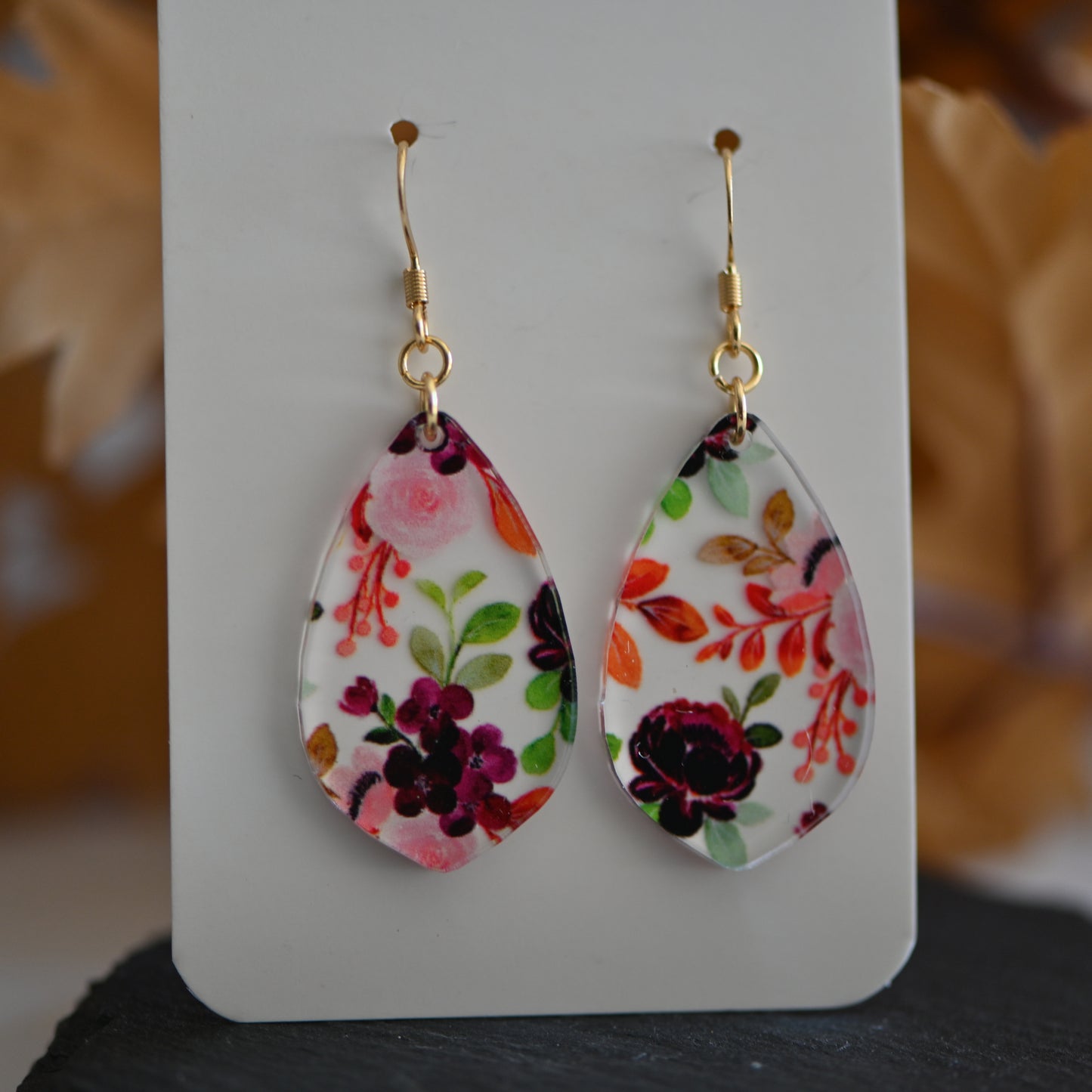 Clearance: Acrylic roses teardrop dangle earrings