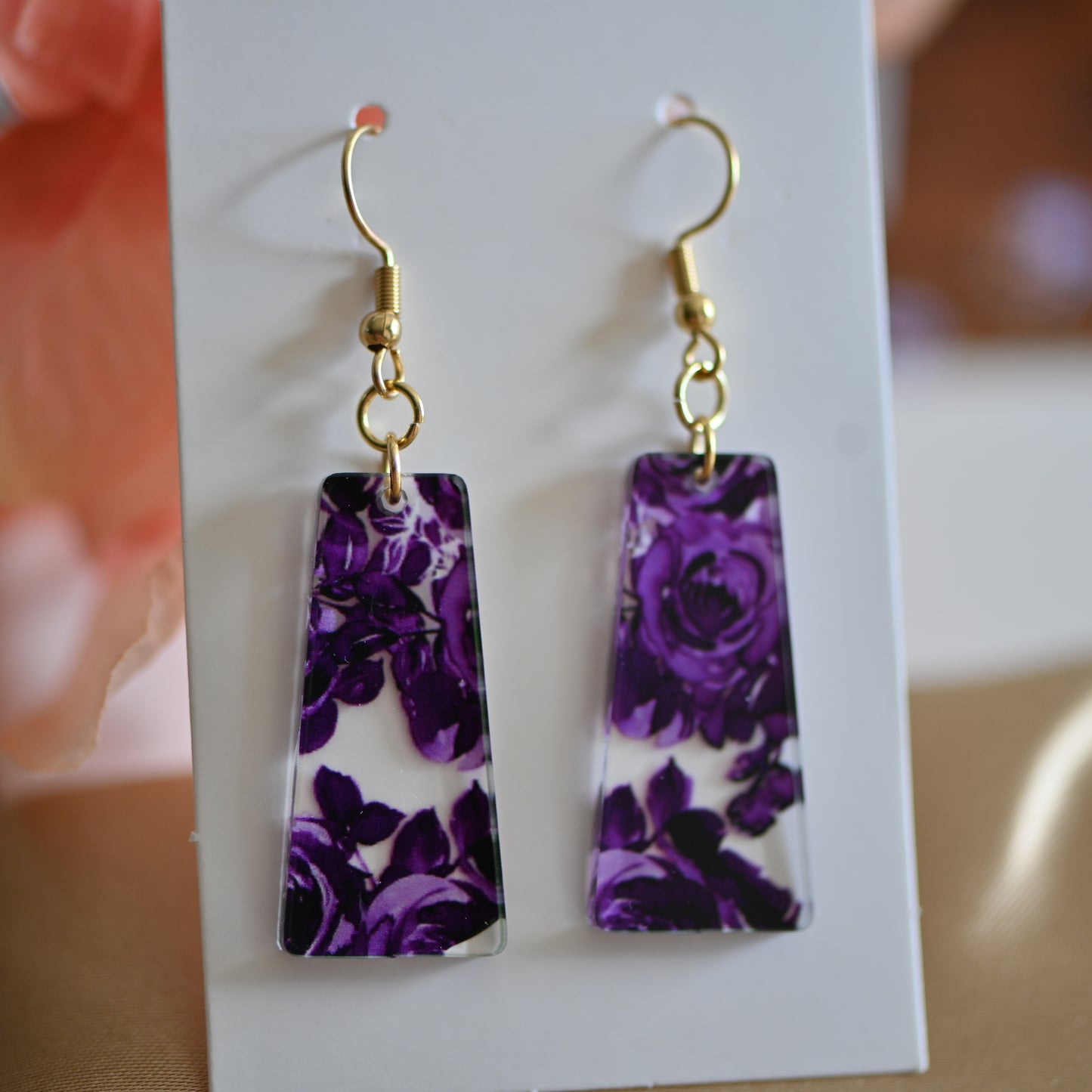 Clearance : Purple clear acrylic dangle earrings