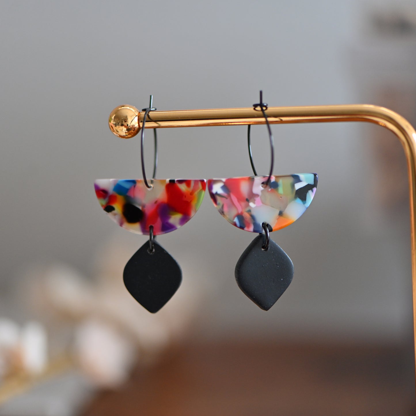 Black and colorful hoops earrings