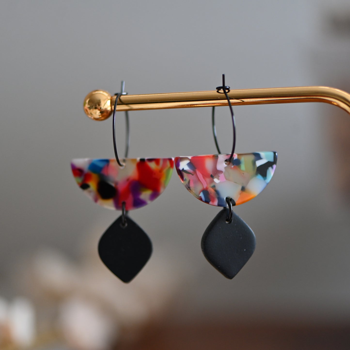 Black and colorful hoops earrings