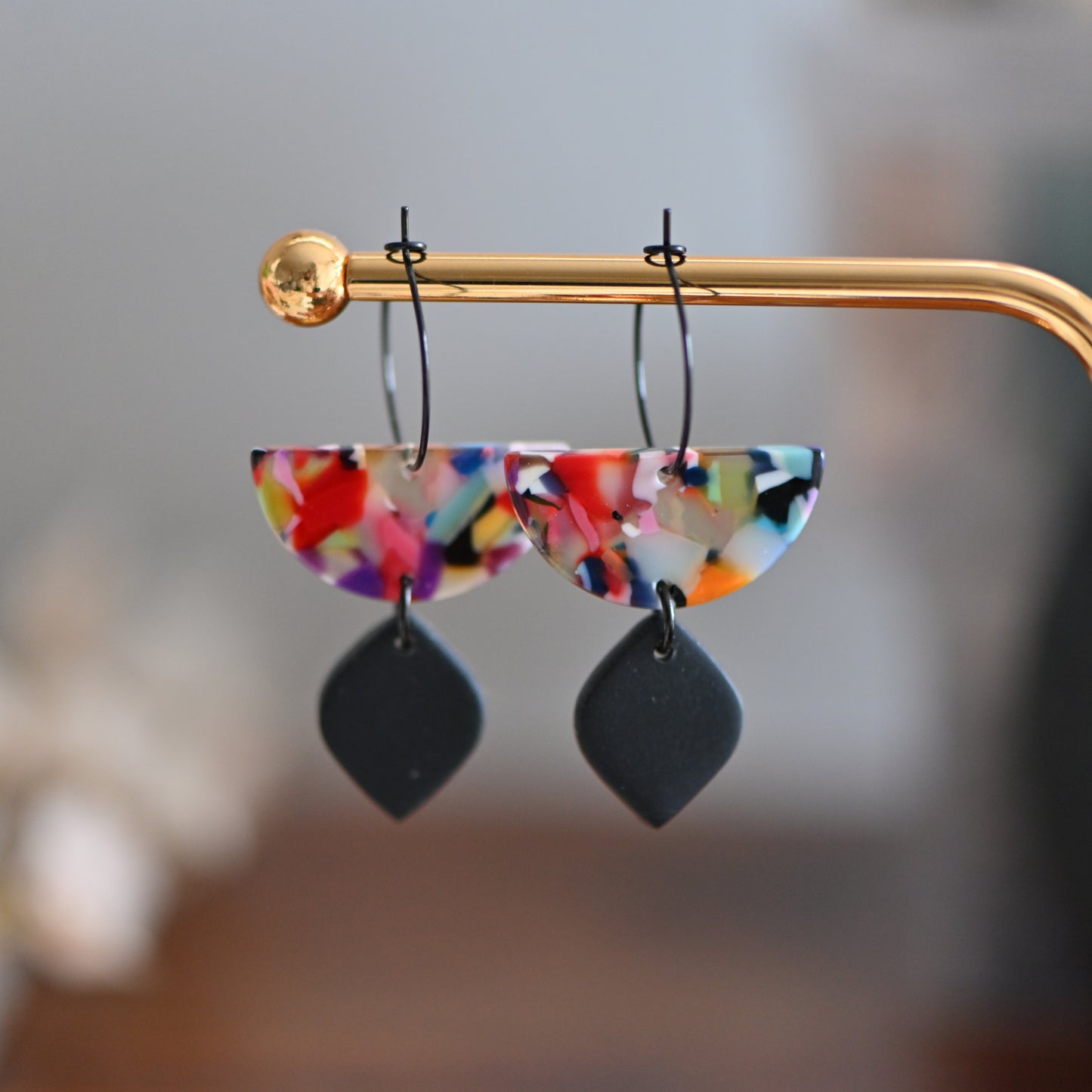 Black and colorful hoops earrings