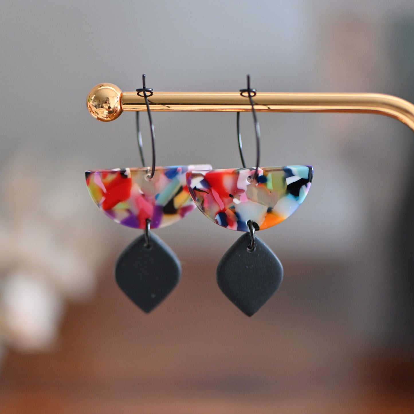 Black and colorful hoops earrings