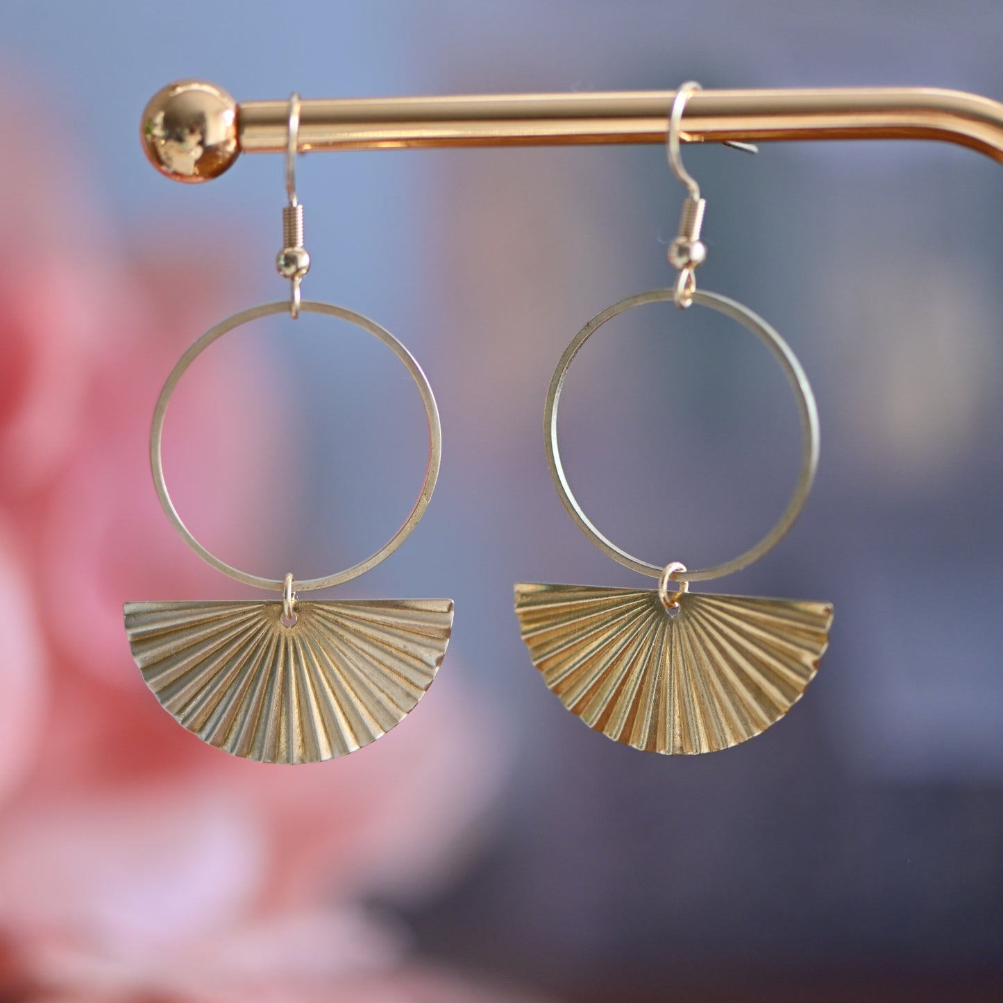 Brass fan earrings