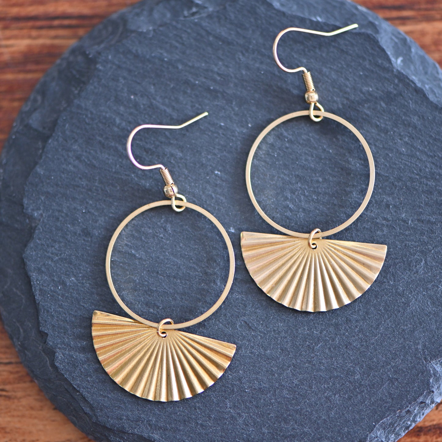 Brass fan earrings