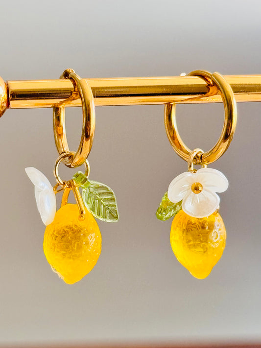 Lemon fruit hoops earrings