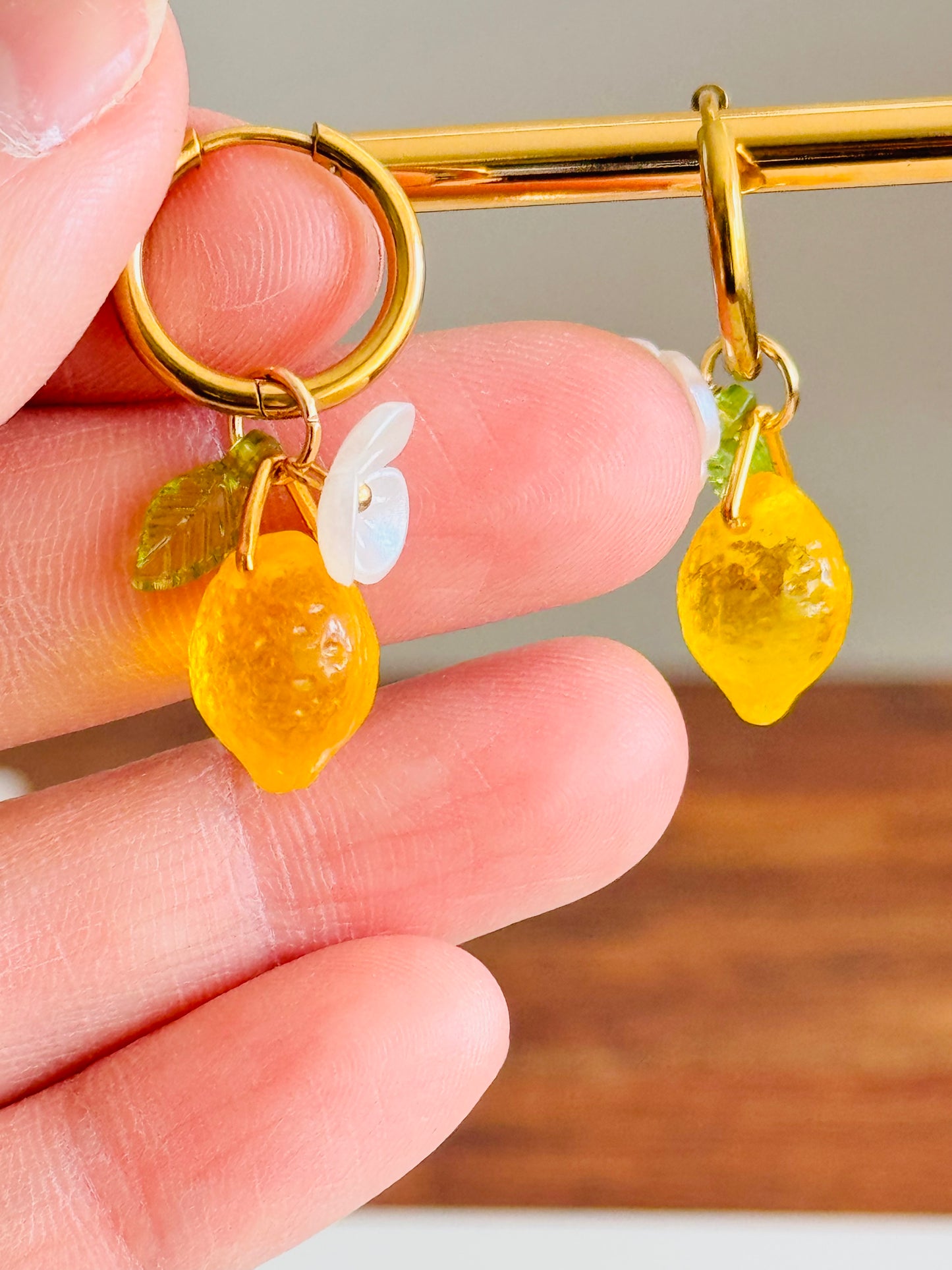 Lemon fruit hoops earrings