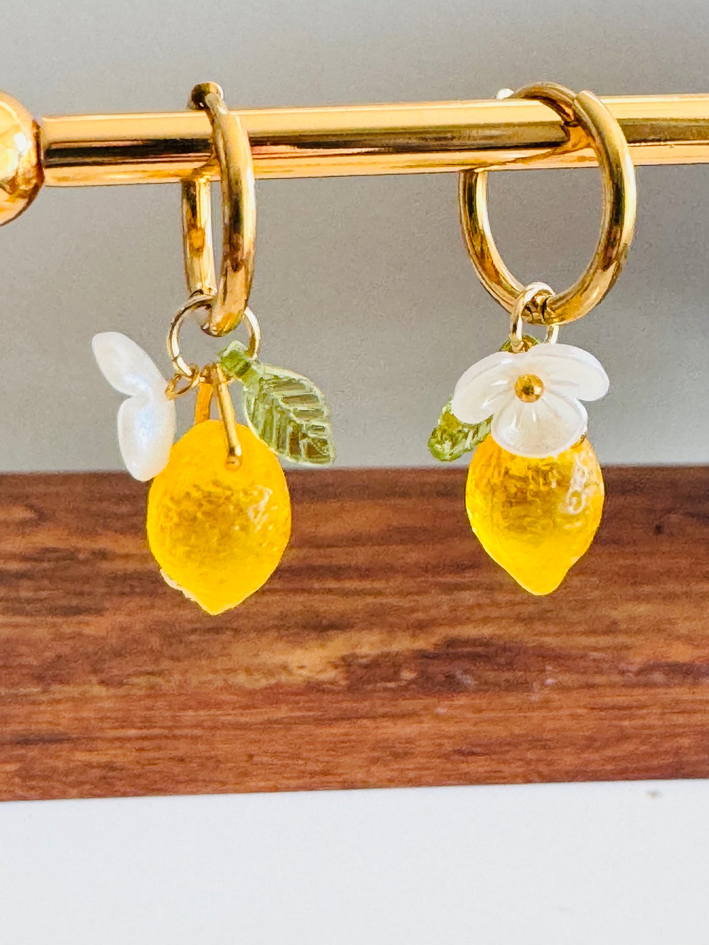 Lemon fruit hoops earrings